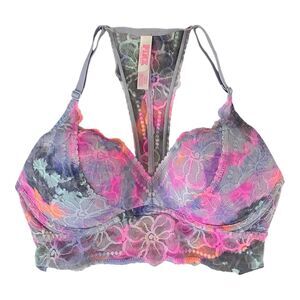 Victoria’s Secret PINK Pushup‎ Bra Bralette Pastel Tropical Lace S (AA-C)
